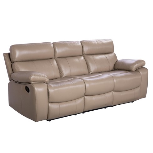 Cameron Leather Reclining Sofa Beige Abbyson Living