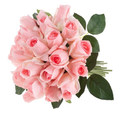 Artificial Rose Bud Bundles ? 24PC Real Touch Fake 11.5-Inch Flowers with Stems for Home Décor, Wedding, or Bridal/Baby Showers by Pure Garden (Pink)