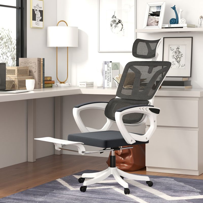 Vinsetto Reclining Office Chair with Adjustable Headrest, Lumbar Support, High Back, Footrest, Comfy Computer Chair, Black, 2 of 7