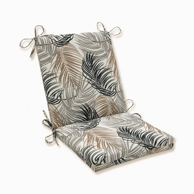 Setra Stone Squared Corners Outdoor Chair Cushion Black - Pillow Perfect: Weather-Resistant Patio Seat with Ties