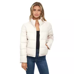 Women's Faux Leather Puffer Jacket, Puffy Coat - S.E.B. By SEBBY Ivory Large