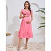 Women's Maternity Smocked Short Sleeve Summer Casual Boho Sweetheart Neck Drawstring Maxi Dress Photoshoot Baby Shower - 2 of 4