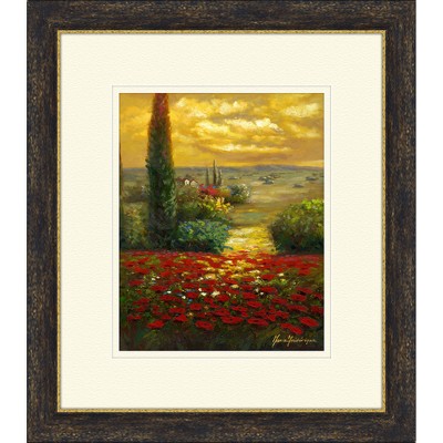 14.5" x 16.5" Matted to 2" Red Poppies Field Picture Framed Black - PTM Images