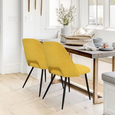 Edwin 21.6" Wider Seat Upholstered Dining Chairs Set Of 2,Modern Kitchen Armless Dining Chair With Black Metal Legs-Maison Boucle
