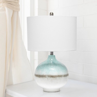 Bayside Horizon Table Lamp with Fabric Shade White/Light Blue - Lalia Home: No Assembly, Chrome Accents, UL Listed
