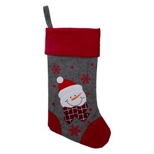 Northlight 19" Gray and Red Embroidered Snowman Christmas Stocking - 1 of 4
