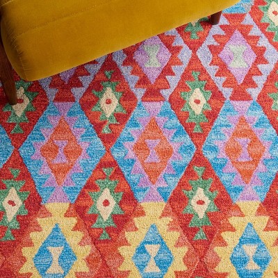 Aspen Blue and Red Wool Tribal Runner Rug