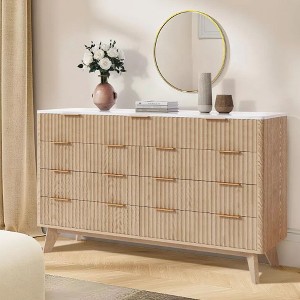 54" Wide 9 Drawer Dresser,Wooden Chest of Drawers with Fluted Wave Pattern, Metal Handles, Modern TV Stand Dresser for Bedroom, Living Room - 1 of 4