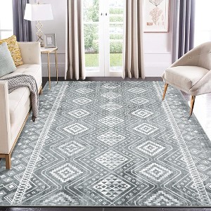 Boho Area Rugs Washable Rug Moroccan Lattice Rugs Living Room Rug Non-Slip Non-Shedding Carpet Soft Geometric Rugs - 1 of 4