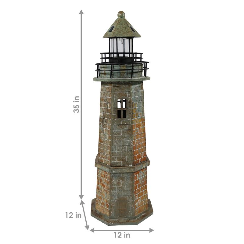 Sunnydaze Outdoor Backyard Garden Nautical Lighthouse Solar LED Pathlight Statue Figurine - 35" - Brick, 3 of 10