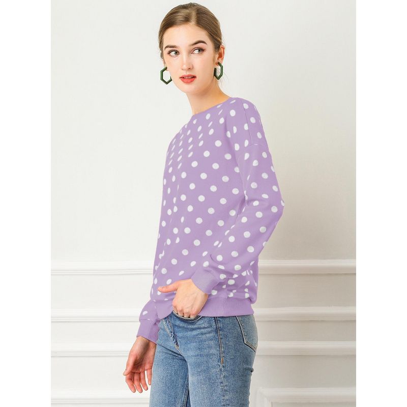 Allegra K Women's Fall Winter Long Sleeve Polka Dots Knitted Pullover Tops, 5 of 7