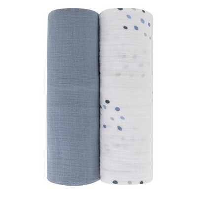 Ely's & Co. Cotton Muslin Swaddle Blanket Blue Raindrops Collection 2 Pack