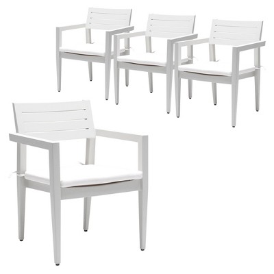DOMETOUR Outdoor Patio Modern Aluminum Stationary Dining Chairs 4Pcs with Outdoor-Grade Fabric Cushions, Tapered Feet, Fully Assembled and Stackable