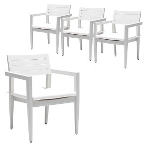 DOMETOUR Outdoor Patio Modern Aluminum Stationary Dining Chairs 4Pcs with Outdoor-Grade Fabric Cushions, Tapered Feet, Fully Assembled and Stackable - 1 of 4