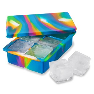 Host Ice Cube Tray with Lid, Makes 6 Large 2" Cubes, Durable Silicone Trays, Perfect for Cocktails, Beverages, Iced Coffee, Set of 1, Colored Marble - 1 of 4