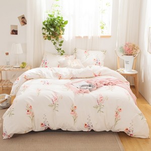 Botanical Floral Comforter Set – Pink & Lavender Flowers Printed Bedding, Soft Lightweight Pastoral Style Quilt with Pillowcases - 1 of 4