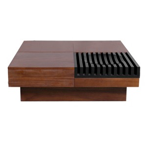 Lirago 35" Brown Italian Retro Acacia Wood Coffee Table Solid Wood Crafted Small Living Room Style with Hidden Storage Drawer - 1 of 4