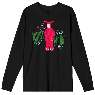 A Christmas Story Ralphie Pink Bunny Pajamas Men’s Black Long Sleeve Shirt-