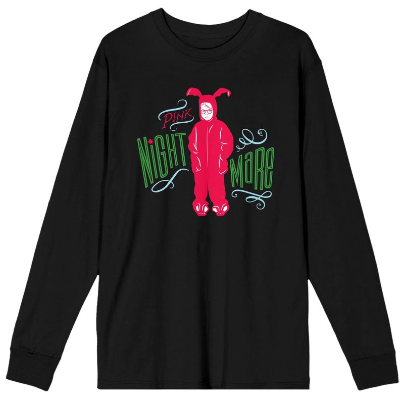 A Christmas Story Ralphie Pink Bunny Pajamas Men's Black Long Sleeve Shirt-, 1 of 2
