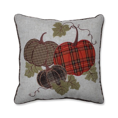 18"x18" Indoor Thanksgiving Plaid Pumpkins Applique Square Throw Pillow - Pillow Perfect