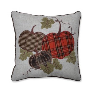 18"x18" Indoor Thanksgiving Plaid Pumpkins Applique Square Throw Pillow - Pillow Perfect - 1 of 4