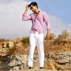 Campus Sutra Men Men's Salmon Pink Self-Design Striped Shirt - 3 of 3