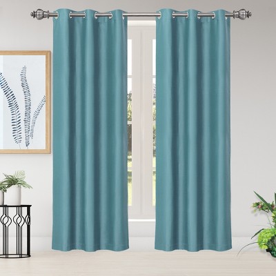 2 Pcs 42 x 84 Inch Solid Blockout Thermal Insulated Grommet Curtain Panels Lake Blue - PiccoCasa