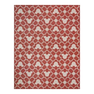 Disney by Gertmenian 7'8"x10' Mickey Mouse Trellis Flatweave Indoor Outdoor Accent Rug Red: Polypropylene, Woven, Fade-Resistant - 1 of 4