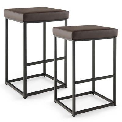 Costway 30" Barstools Set of 2 Upholstered Bar Height Chairs PU Leather w/Footrest Brown/Black/Grey