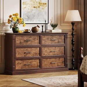 Farmhouse 6 Drawers Dresser, 47" Long Wood Closet Dressers Organizer, Rustic Chest of Drawers for Bedroom Living Room Hallway Entryway, Wash Grey - 1 of 4
