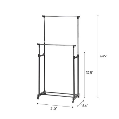 Adjustable Black Double Rod Clothes Rack with Wheels