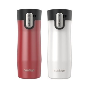 Contigo AUTOSEAL West Loop Vacuum-Insulated Stainless Steel Travel Mug with Easy-Clean Lid, 16 oz, Goji Berry Pearl & Salt Frosted Pearl, 2-Pack - 1 of 4