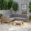 Christopher Knight Home Cynthia Patio Acacia Wood L Shape Upholstered 5-Seater Sectional Sofa Set with Coffee Table - 2 of 4