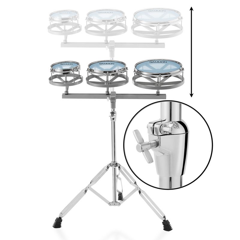 Gammon Percussion Roto Tom Drum Set - 6", 8", 10" Toms - Double Braced Stand & Tunable Heads, 3 of 8