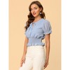 Allegra K Women's Puff Sleeve Swiss Dots Smocked Waist Ruffle Chiffon Blouse - 4 of 4