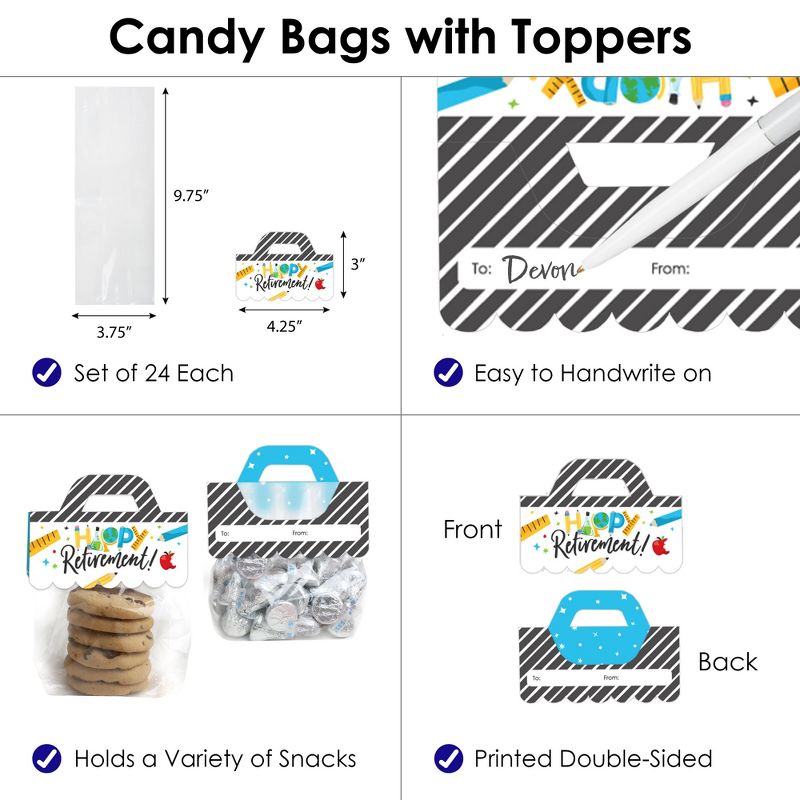 Big Dot of Happiness Teacher Retirement - DIY Happy Retirement Party Clear Goodie Favor Bag Labels - Candy Bags with Toppers - Set of 24, 4 of 10
