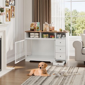 48 Inch Dog Crate Furniture, Farmhouse Dog Kennel with Bowl & Drawers, Heavy Duty Pet Crate Table - 1 of 4