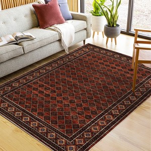 Border Geometric Area Rugs for Living Room Soft Washable Rug Low Pile Non-Slip Accent Rug for Bedroom - 1 of 4