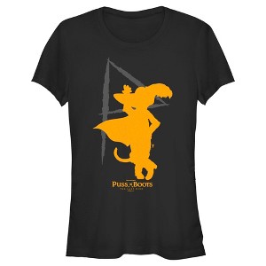 Juniors Womens Puss in Boots: The Last Wish Yellow Silhouette T-Shirt - 1 of 4