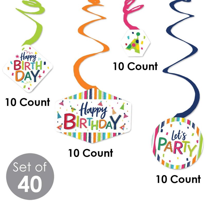 Big Dot of Happiness Cheerful Happy Birthday - Colorful Birthday Party Hanging Decor - Party Decoration Swirls - Set of 40, 5 of 9
