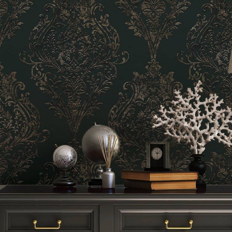 Tempaper Estate Damask Charcoal Non Pasted Wallpaper, 5 of 7