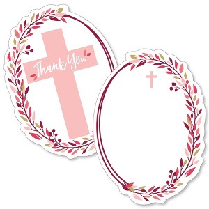 Big Dot of Happiness Pink Elegant Cross - Shaped Thank You Cards - Girl Religious Party Thank You Note Cards with Envelopes - Set of 12 - 1 of 4