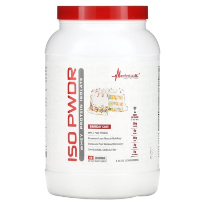 Metabolic Nutrition Whey Protein Isolate ISO PWDR Birthday Cake, 3.04lb, 23 Servings, 26g Protein, Fast Digesting, Zero Carbs, Delicious Flavor, Very