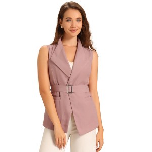 Allegra K Women's Casual Shawl Collar Belted Sleeveless Work Office Suit Vest - 1 of 4