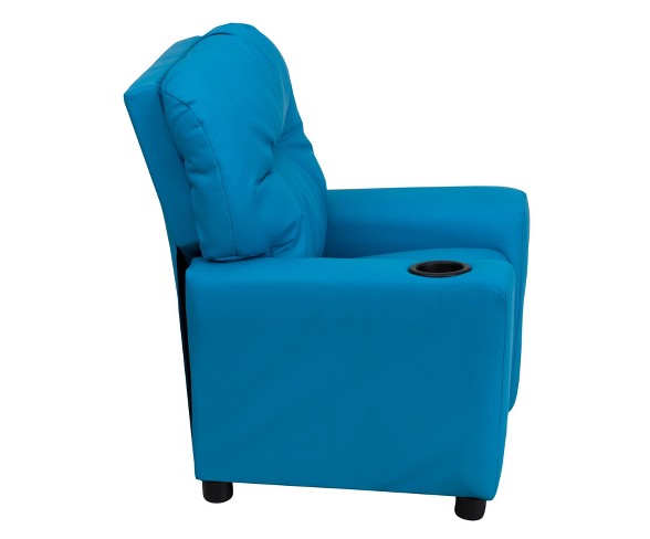 Contemporary Kids Recliner with Cup Holder Vinyl Turquoise - Riverstone Furniture