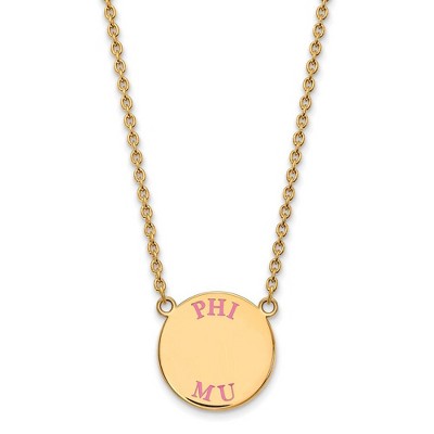 Black Bow Jewelry 14k Yellow Gold Plated Sterling Silver Phi Mu Greek Life Necklace 18 Inch
