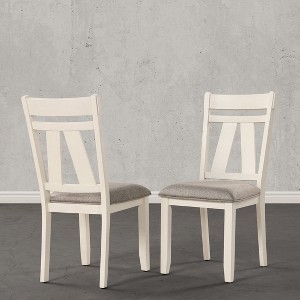 Roundhill Furniture Fasena Solid Wood Slat Back Upholstered Dining Chairs, Off White, Set of 2 - 1 of 4