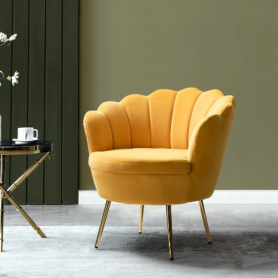 Yves Velvet Accent Barrel Chair With Golden Metal Legs Tufted Wooden  Upholstery | Karat Home - Mustard : Target