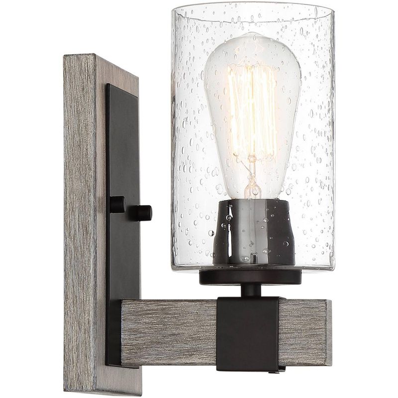 Franklin Iron Works Poetry Rustic Farmhouse Wall Light Sconce Gray Wood Grain Bronze Hardwire 4 3/4" Fixture Clear Seedy Glass for Bedroom Bathroom, 5 of 7
