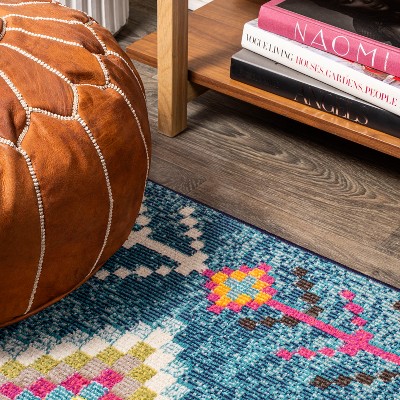 4' x 6' Dark Blue Geometric Synthetic Area Rug